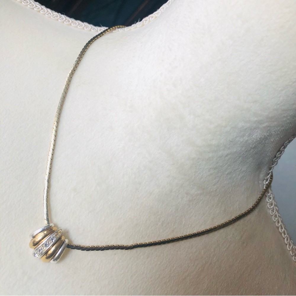 Vintage gold and silver tone stone accent pendant on chain necklace